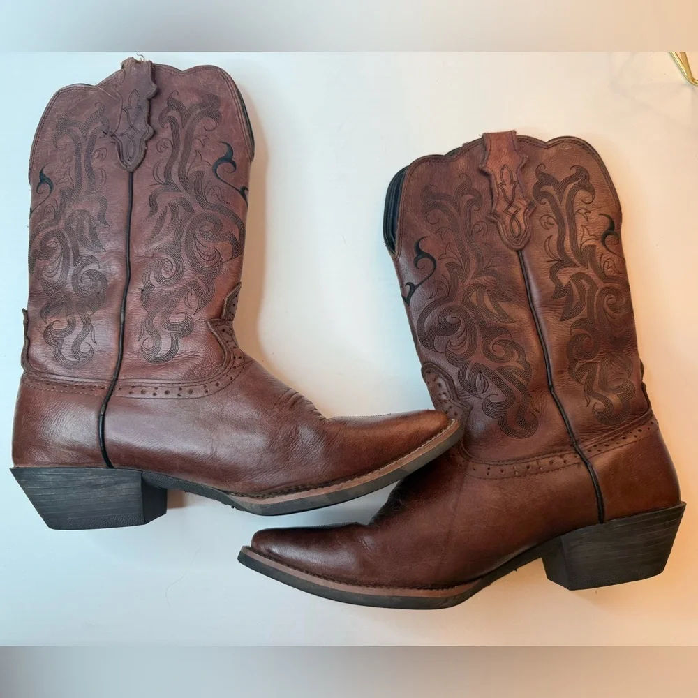 Brown Leather Western Mid-Calf Cowboy Boots - Picture 11 of 16